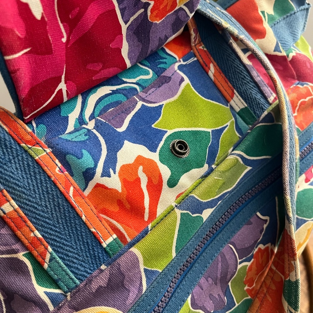 Vintage 90s Floral Multicolor Tote Bag Liz Claiborne Spring Summer Festival - Picture 4 of 8